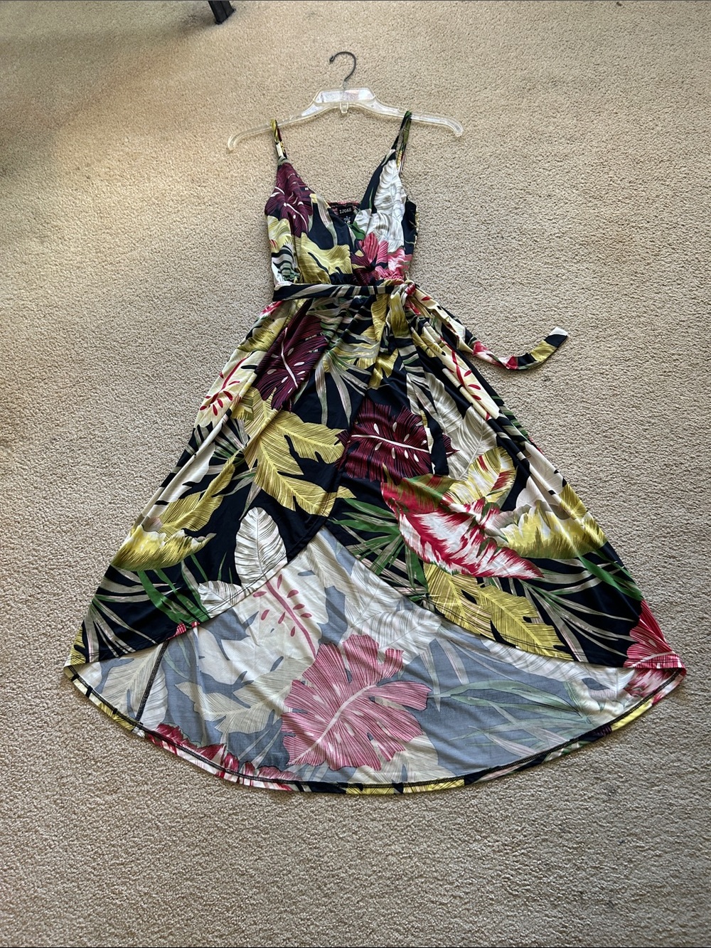 Tropical Floral Maxi Dress - Navy with Pink, Green & Cream
